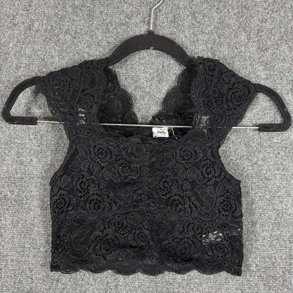 Free People Intimately Chase Me Lace Brami Crop Top Black Size XS #3468